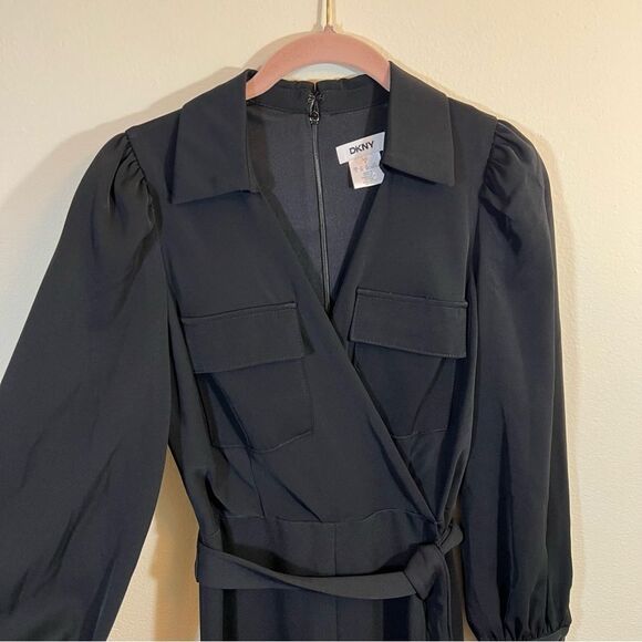 DKNY Women's Collared Tie-Waist Long-Sleeve Jumpsuit Black 2 NWT - Picture 5 of 16